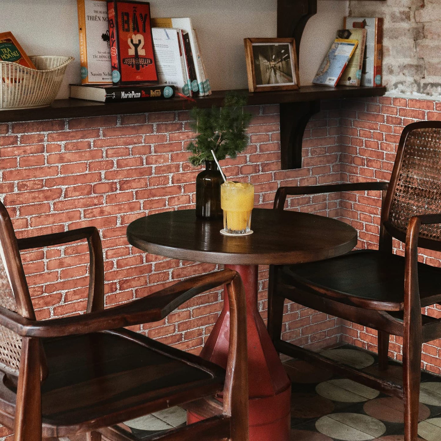 Naphite Red Brick Peel and Stick Wallpaper 3D Faux Brick Contact Paper for Cabinets/Drawers Self Adhesive Removable Wallpaper Wrapping Paper Backsplash Fireplace Kitchen Waterproof 17.7inW 78.7inL