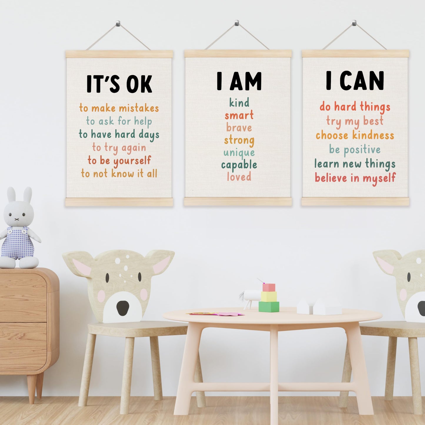 Koesus Inspirational Classroom Wall Art Poster Hanger Frame 12x16 Inch Set of 3, Positive Affirmations for Kids, Motivational Canvas Pictures Prints Framed Wall Decor for Classroom Kids Room Playroom