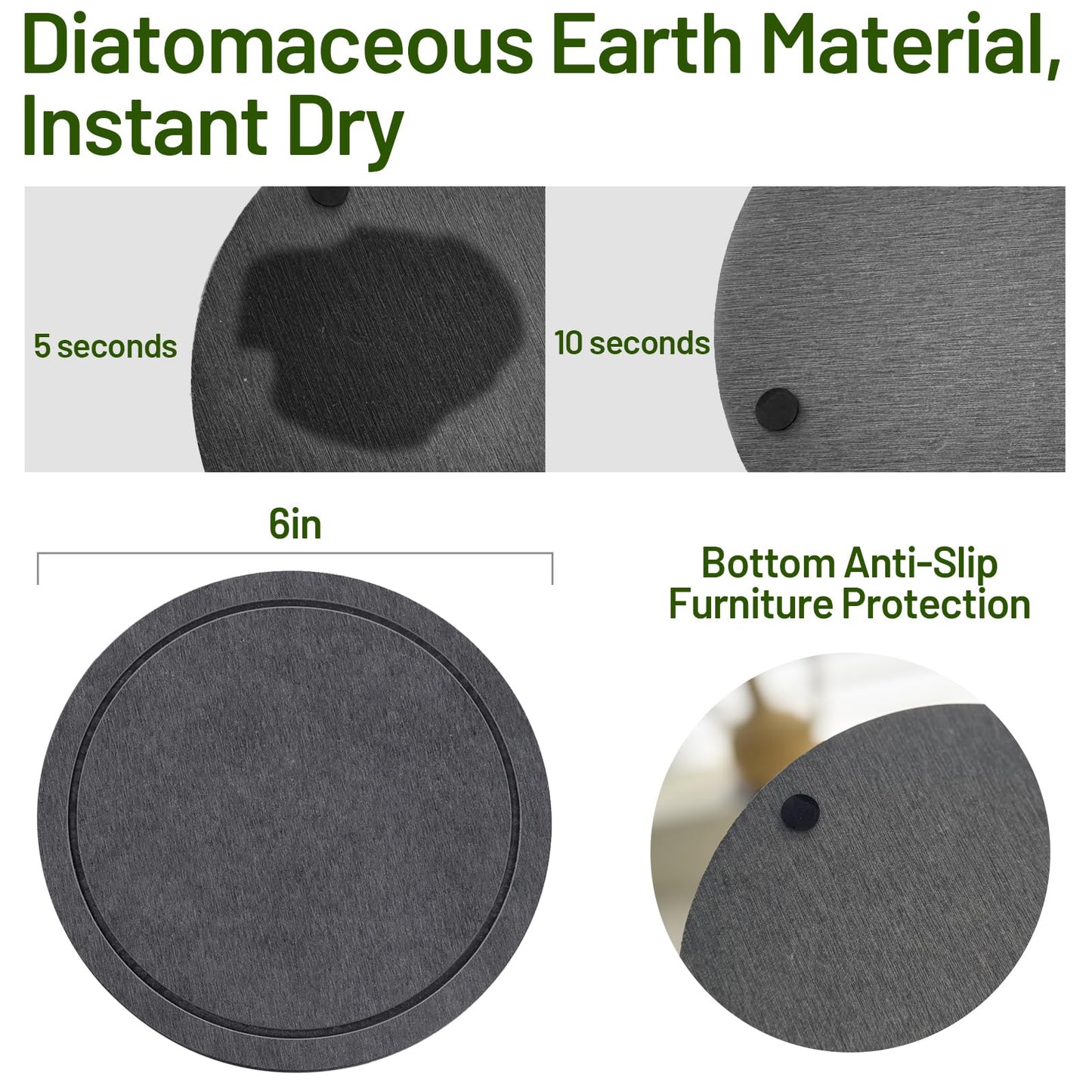 MUDEELA Diatomaceous Earth Plant Saucers for Indoor & Outdoor, 3 Pack of 6 Inches Round Plant Tray Plant Dish Pant Plate to Catch Water for Flower and Plant Pot, Instant Drying Stone Drainage Tray