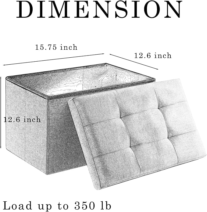 Storage Ottoman Cube Small Footrest Foldable Seat Foot Stools Square Tufted Ottoman Linen Dark Grey