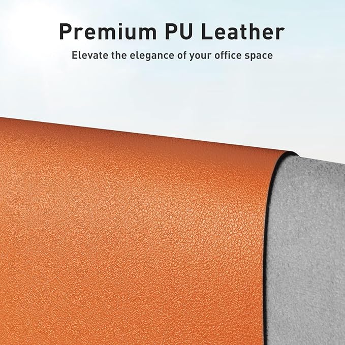 Aothia Faux Leather Desk Mat - Non-Slip PU Leather Desk Blotter, Waterproof Writing Surface, Large Desk Pad for Office & Home (Hermes Orange, 55" x 24")