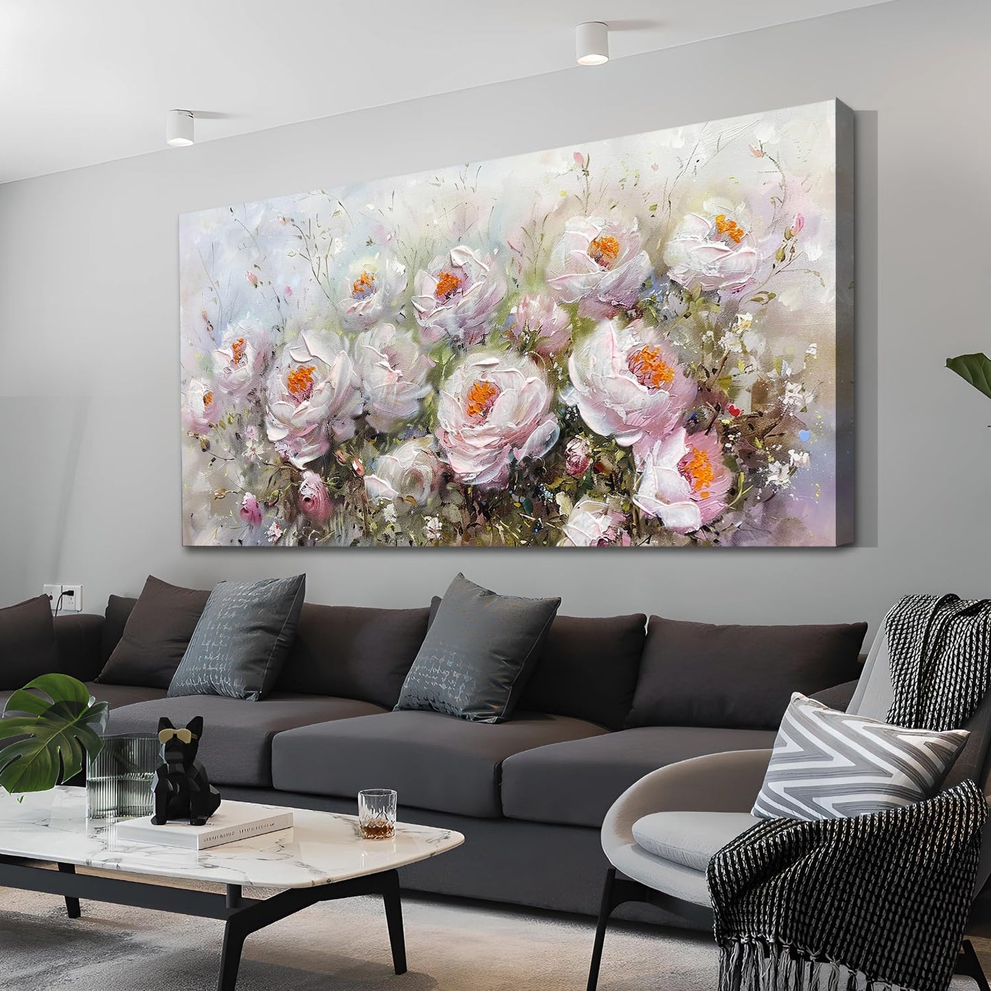 Anolyfi Textured Floral Painting Wall Decor, Flowers Canvas Wall Art Elegant Aesthetic Wall Art Decor for Living Room Bedroom Dining Room Hallway Office Home 48"x24"