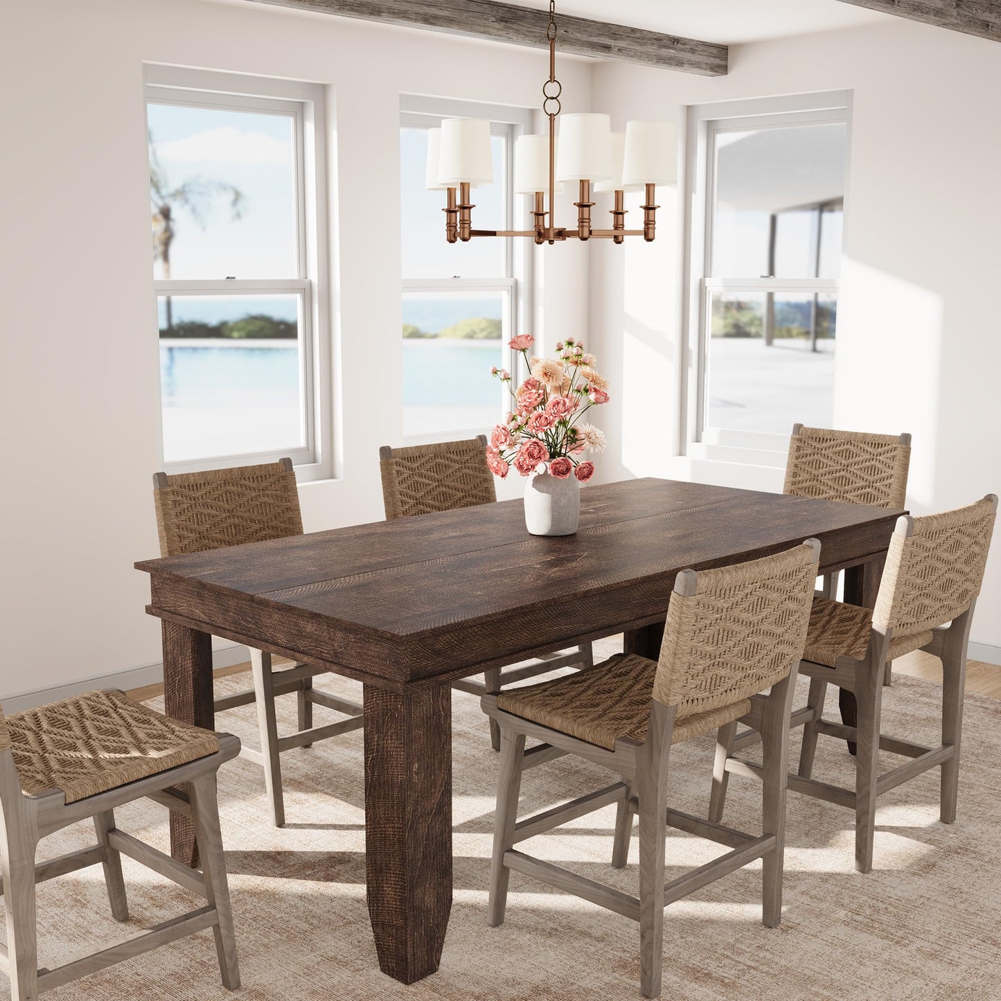 GarveeHome Farmhouse Dining Table for 6-8 People, 71 in Long Kitchen Tables with Wooden Sturdy Frame, 6 ft Large Rectangular Dinner Table for Dining Room, Kitchen, Dark Walnut, 71" Non-extendable