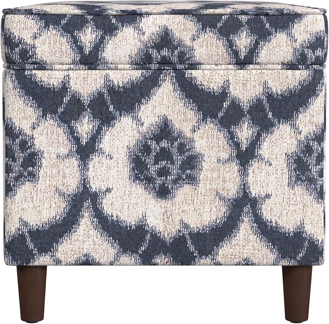 Spatial Order Home Decor | Dinah Collection Modern Storage Ottoman | Ottoman with Storage for Living Room & Bedroom(Blue Medallion Print)