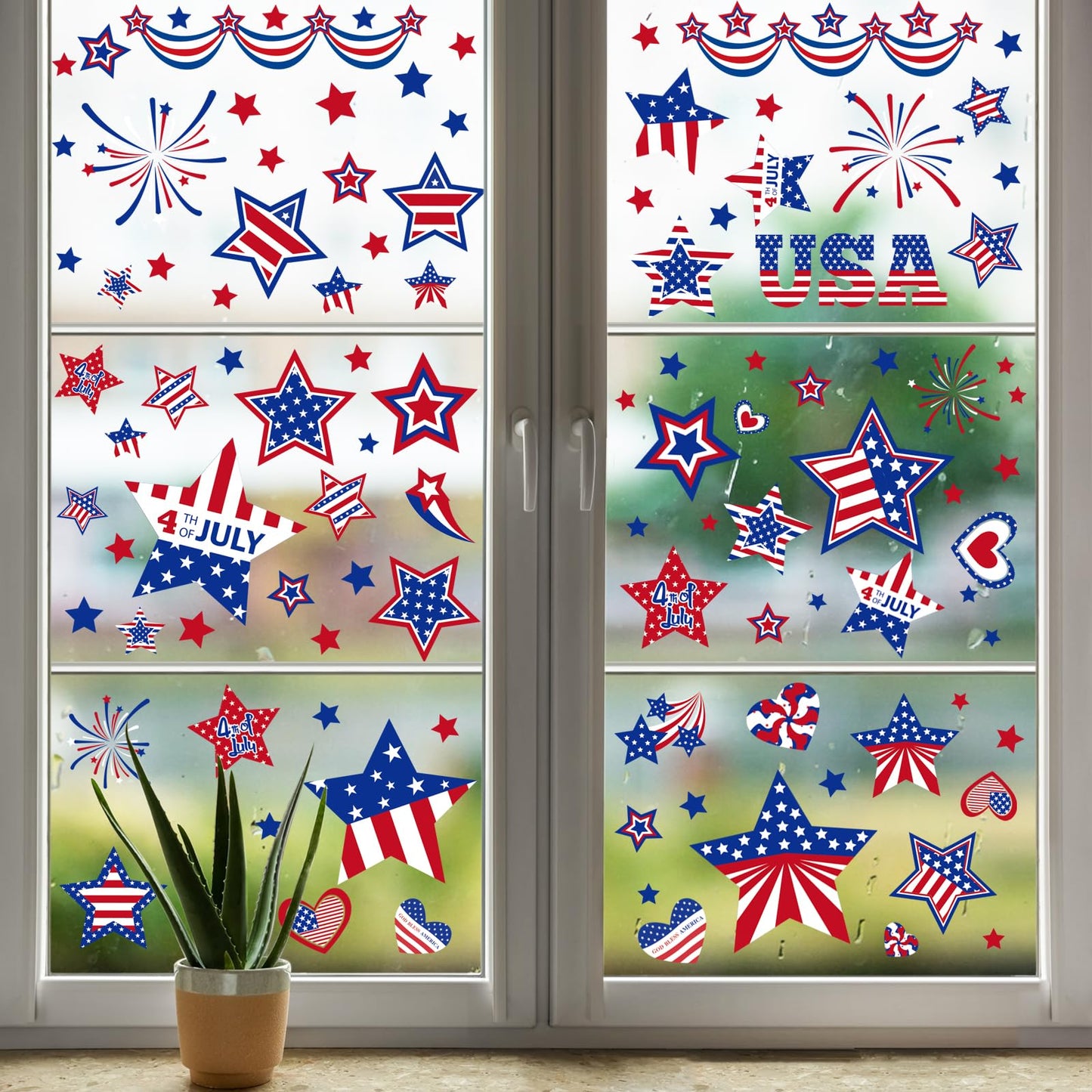 4th of July Window Clings Decorations,111 PCS Reusable Static Summer Patriotic American Flag Stickers for Glass Windows Independence Day,Memorial Day,Veteran's Day,USA Holiday Red White Blue Decor
