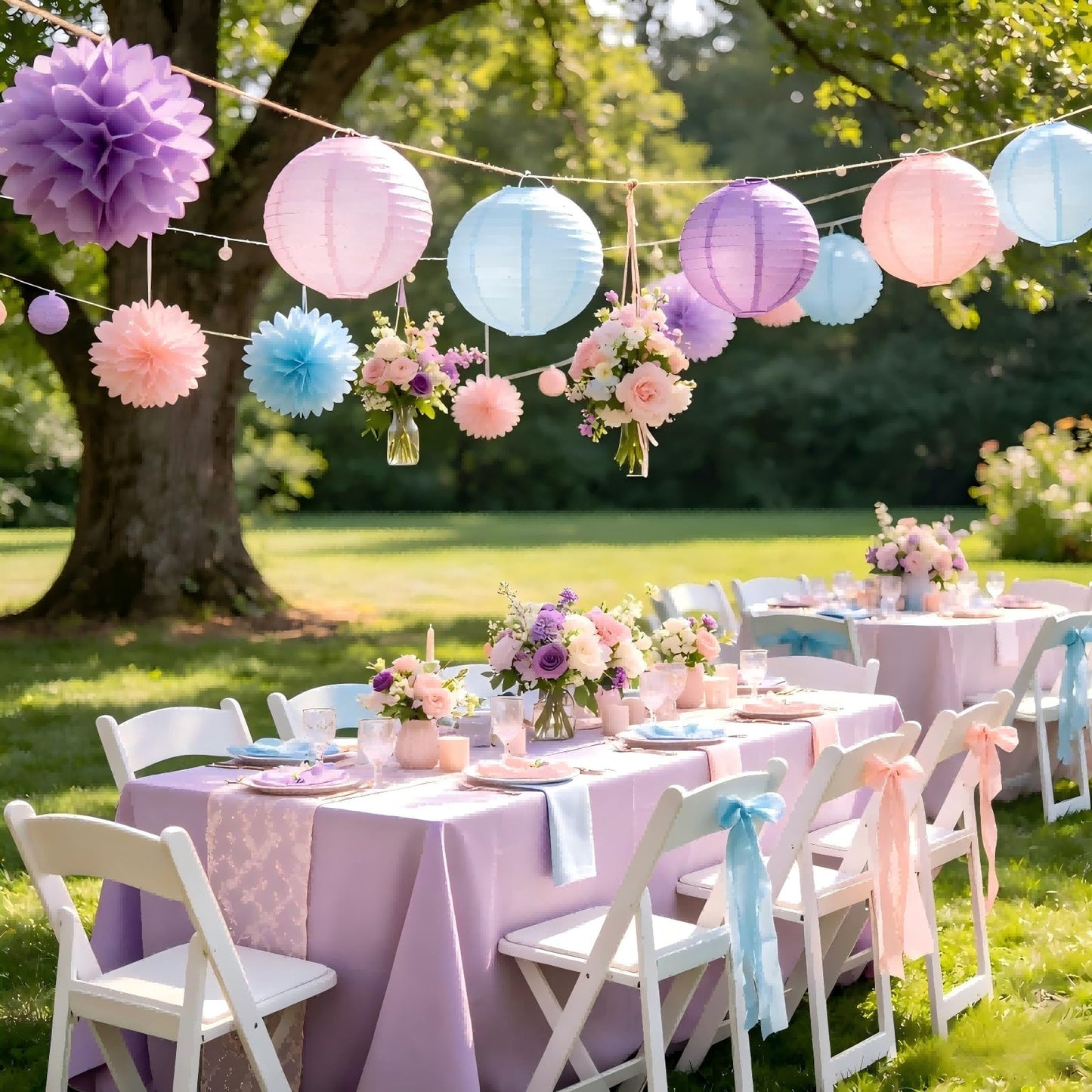 ZOOYOO 10Pcs Paper Lanterns,Pink Purple Blue Round Hanging Tissue Paper Lanterns Decorations for Birthday,Wedding,Baby Shower,Theme Party Garden Home Decor