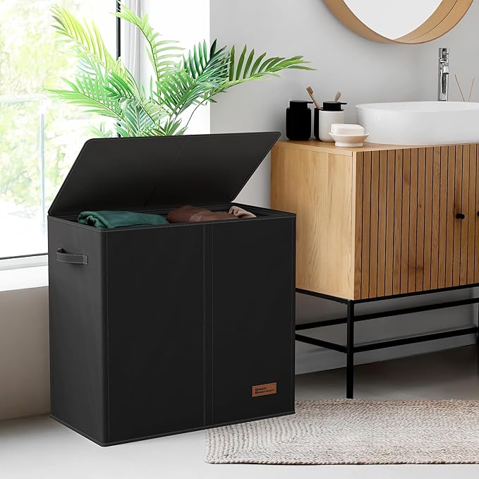 Simple Houseware Double Laundry Hamper with Lid and Removable Bags, Black