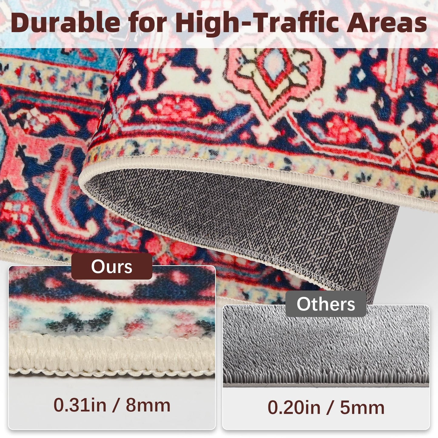jxgzyy Soft Area Rug for Bedroom, 0.31'' Thick Red Persian Style Rug for High Traffic Area, Foyer Rugs for Entryway 5×7, Beautiful Lounge Rug with Cotton Backing, Low Pile Faux Wool Carpet for Study