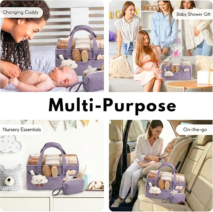PeraBella Baby Diaper Caddy Organizer, Baby Basket Shower Gift, Portable Changing Table Basket, Postpartum Caddy & Tote Bag Pouch, Newborn Boy & Girl Nursery Essentials Registry, Car Diaper Organizer