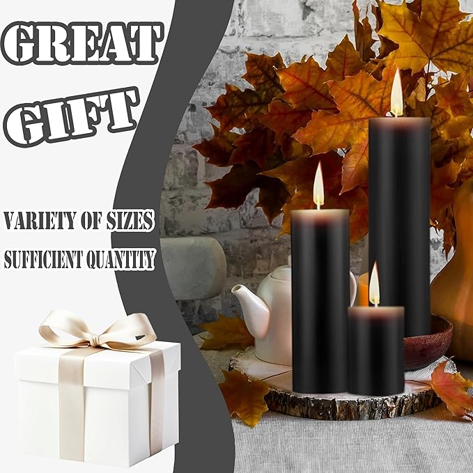 36 Pcs Black Pillar Candles Bulk Set，Hurricane Candlesï¼? Different Lengths (6 Each)，Dripless Unscented Smokeless，Gives You a Better Atmosphere When Organizing Wedding or Event Party.