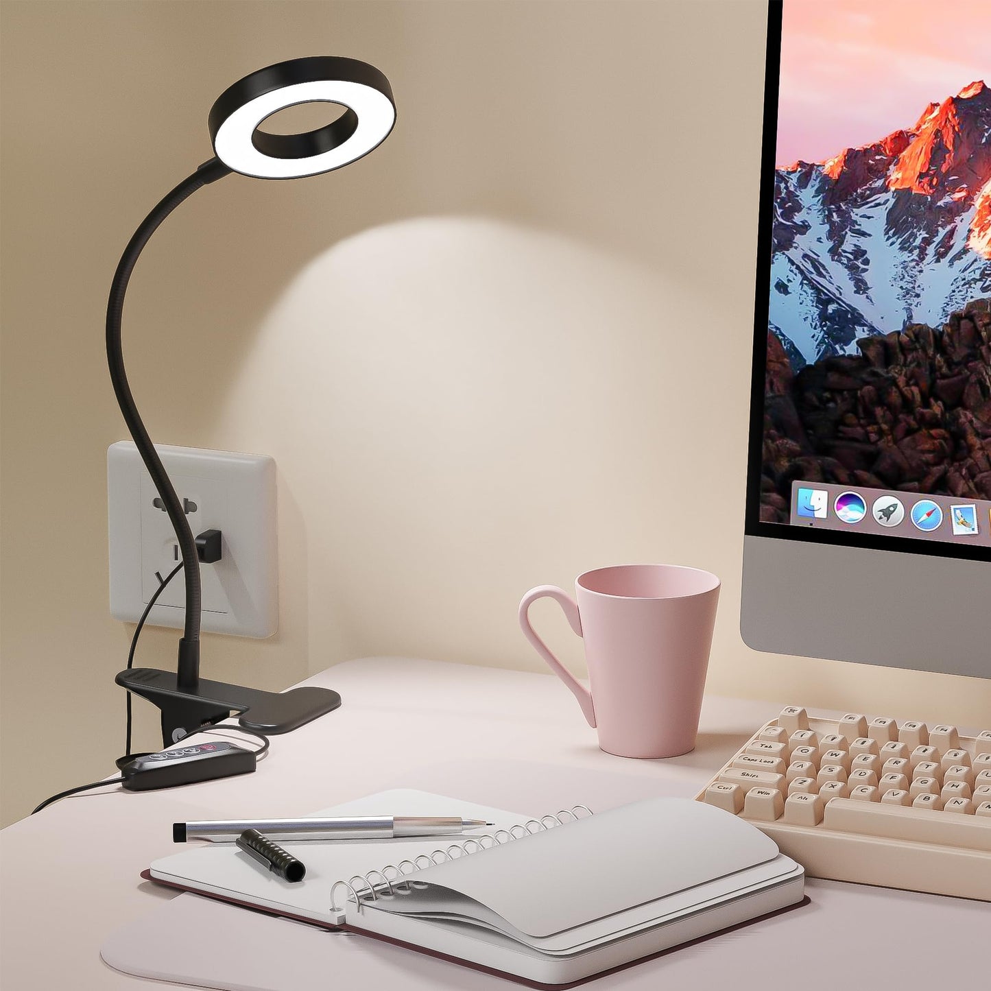 Foneso Desk Lamp Clip on Light, 48 LED USB Lamp with 3 Color Modes 10 Brightness Levels, 360° Flexible Gooseneck Eye Protection Bed Night Light for Reading, Makeup, Craft (Black)