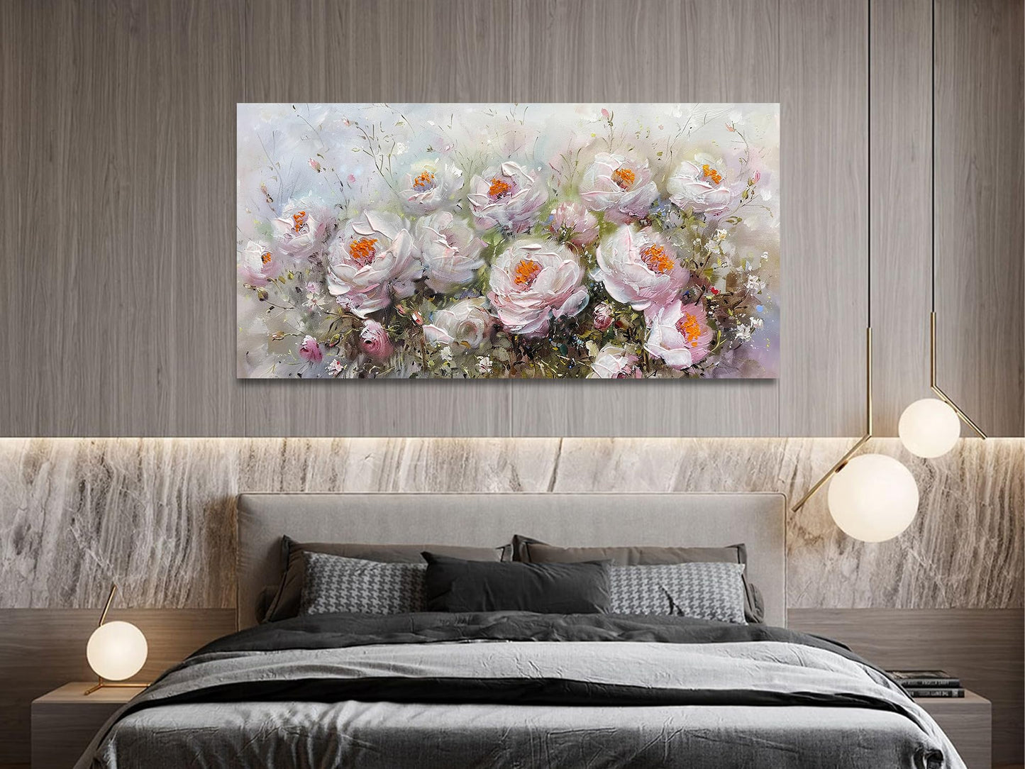 Anolyfi Textured Floral Painting Wall Decor, Flowers Canvas Wall Art Elegant Aesthetic Wall Art Decor for Living Room Bedroom Dining Room Hallway Office Home 48"x24"