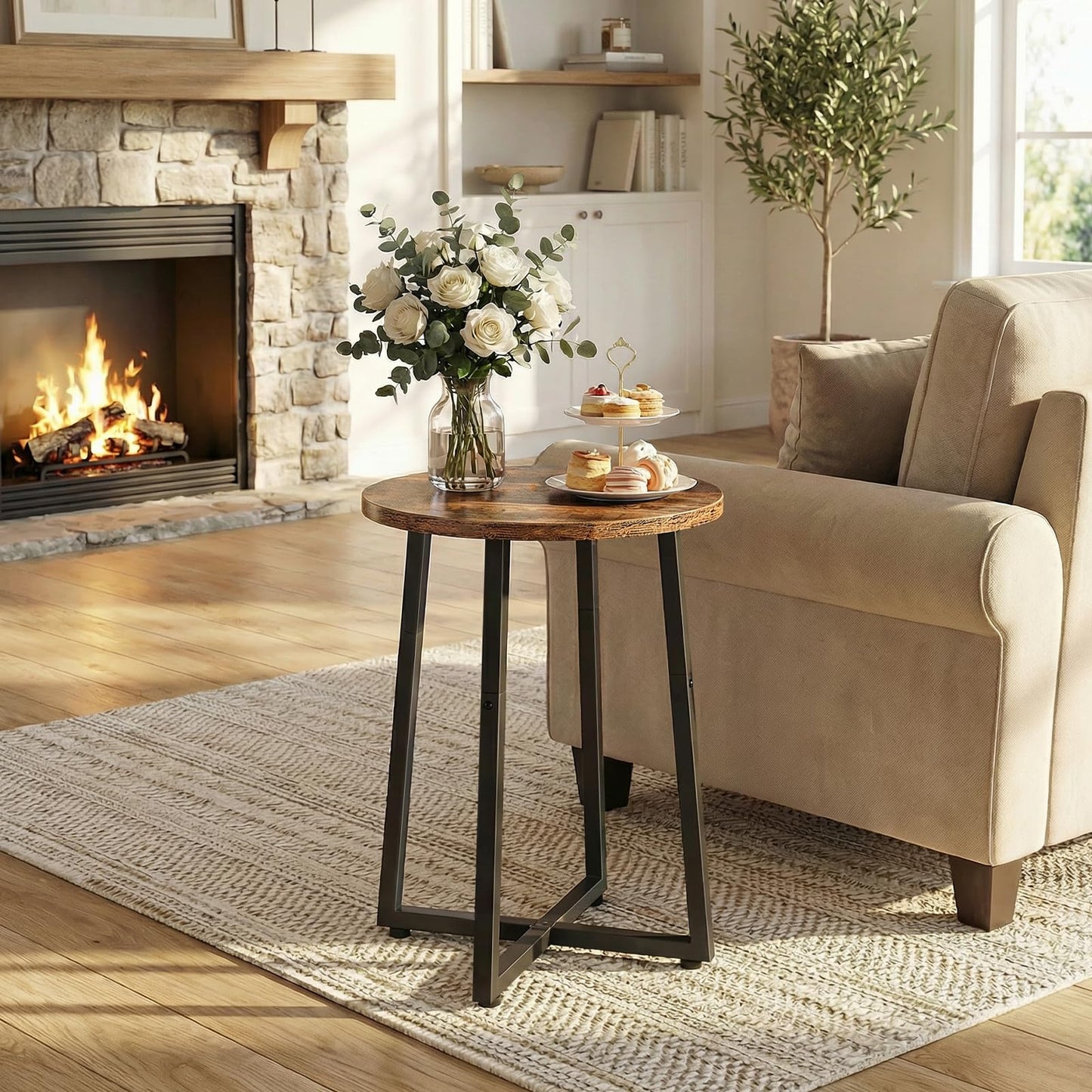HOOBRO Side Table, Round End Accent Table with Sturdy Metal Frame, 5-Tier Corner Plant Stand Indoor, for Living Room, Bedroom, Balcony, Office BF95BZ01-BF05HJ01