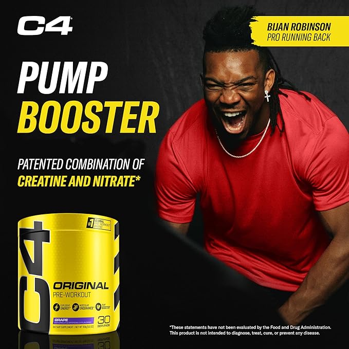 Cellucor C4 Original Pre Workout Powder Grape Sugar Free Preworkout Energy for Men & Women 150mg Caffeine + Beta Alanine + Creatine - 30 Servings (Packaging May Vary)