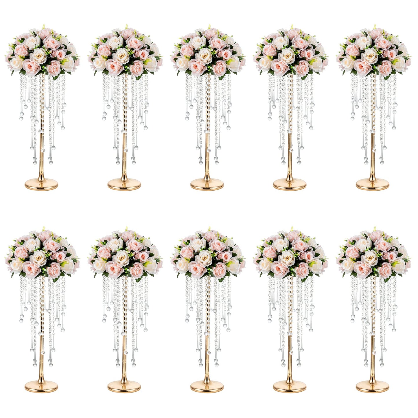 NUPTIO Gold Vases for Centerpieces Wedding - 10 Pcs 21.7in Tall Vase Centerpieces for Tables - Chandelier Flower Stand Bulk