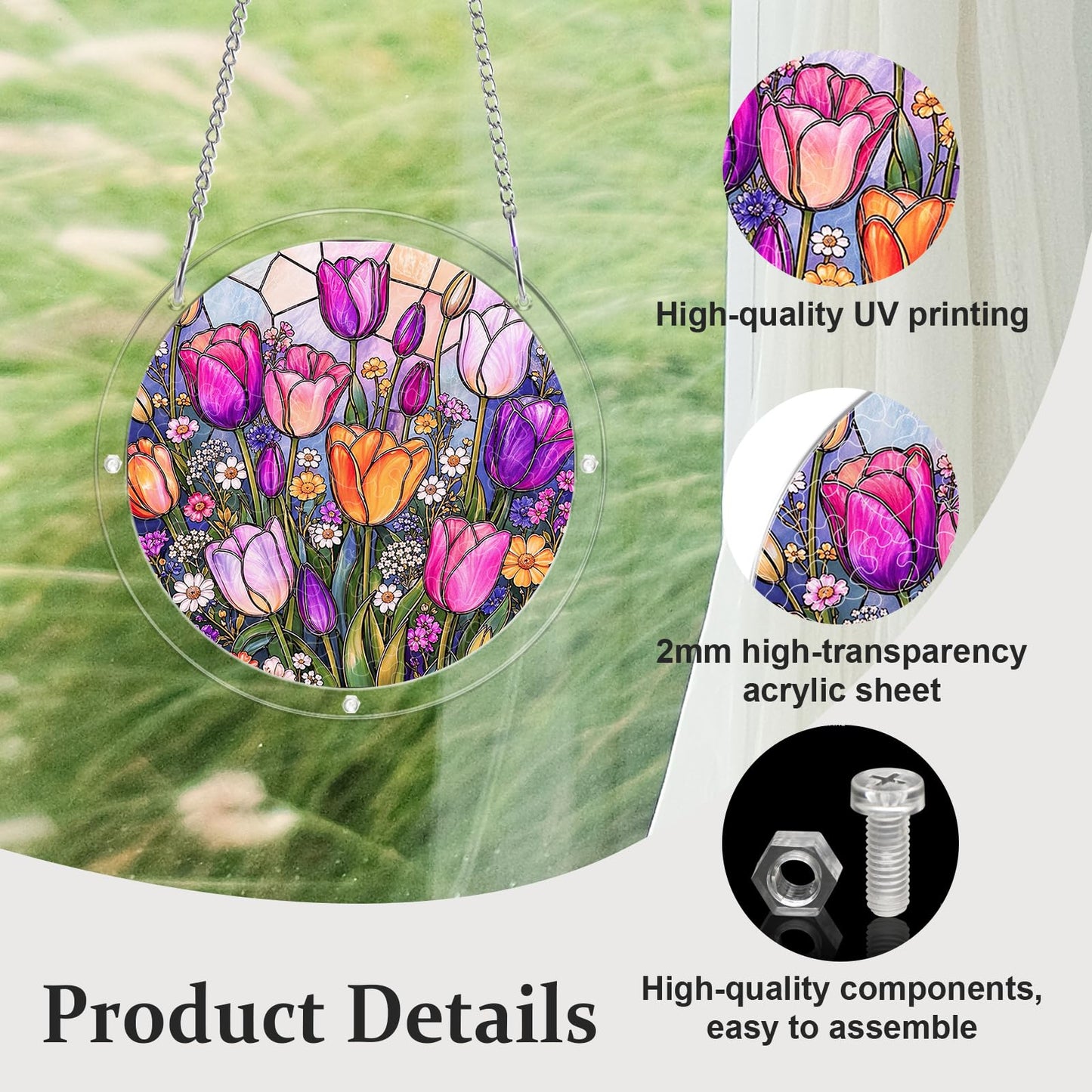 AOSERI Acrylic Puzzle Suncatcher Window Hanging, Tulip Garden Sun Catchers DIY Crafts Puzzle for Adults Home Garden Decor Gifts for Women, Men, Wife, Mom-8.9 in