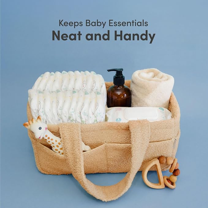 PUTSKA Baby Diaper Caddy Organizer for Changing Table – Stylish Nursery Storage Basket, Newborn Essentials, Baby Shower Gifts and Registry Must-Haves for Boy or Girl, Car Diaper Caddy, Fleece Mocha