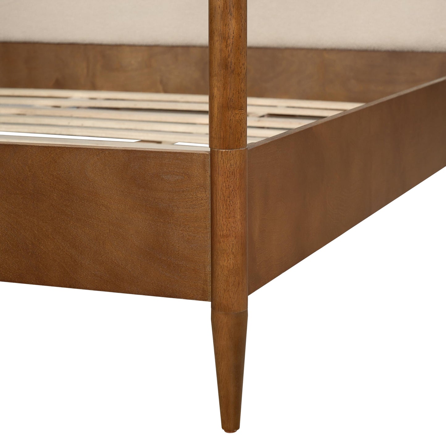 Christopher Knight Home Calos Canopy Bed Frame King Size with Upholstered Headboard, Solid Wood Four-Poster Platform Bed Frame, Wooden Slats Support, No Box Spring Needed, Easy Assembly, Brown