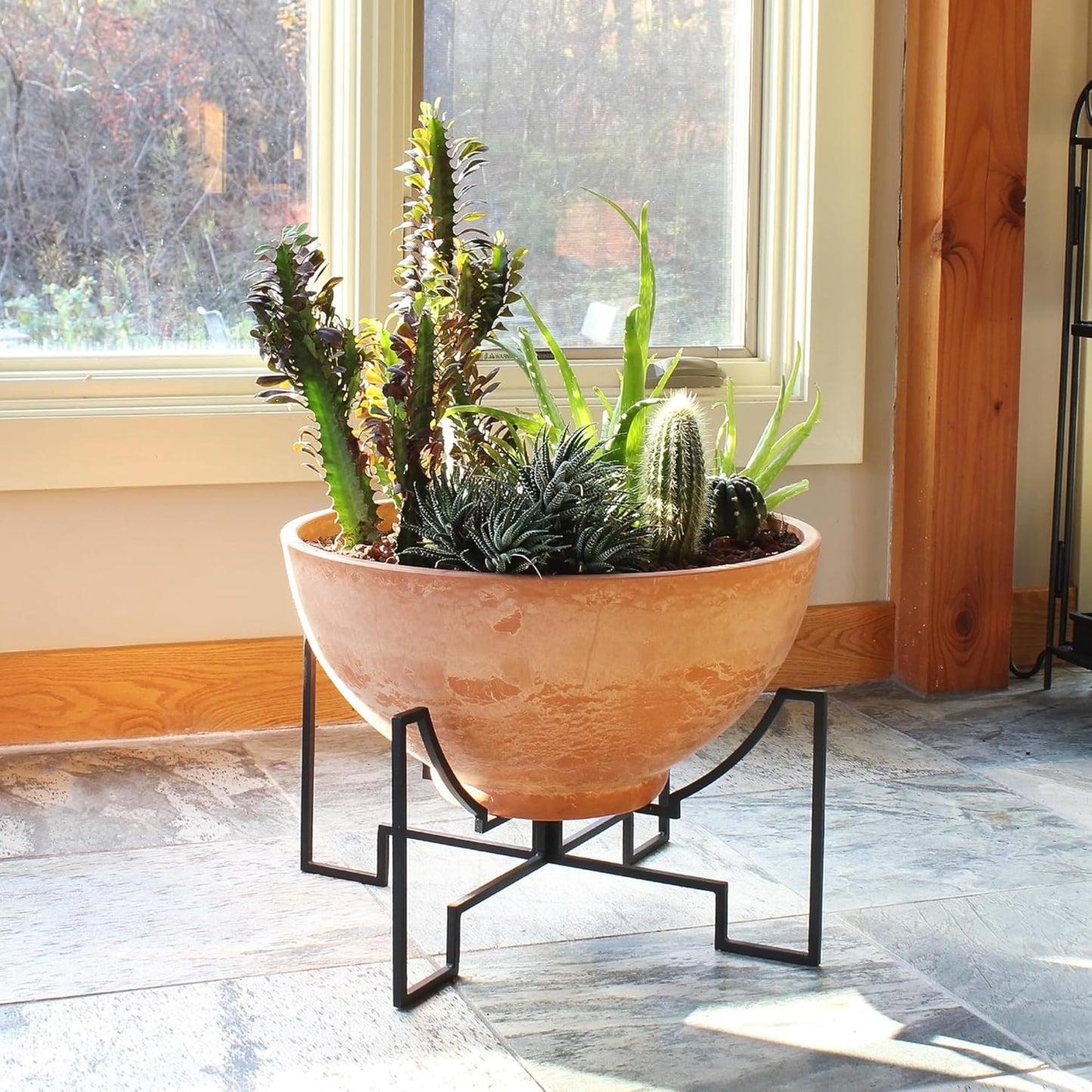 Oakestry Terra Cotta Metal Plant Stand Indoor Outdoor Decorative Flower Pot Holder Raised Display for Patio Balcony Garden Home Accent Durable Stable Design for Everyday Styling Use