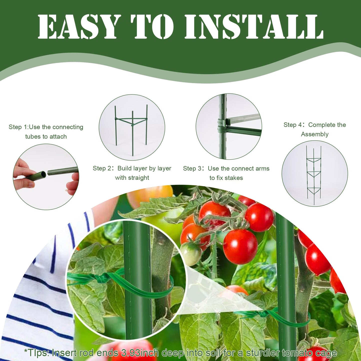6-Pack Tomato Cages & Trellis – Outdoor Garden Adjustable Plant Support & Stakes for Home Gardeners, Raised Garden Beds & Patio, Supports Climbing Tomatoes, Vegetables & Flowers (Up to 47.2'' High)