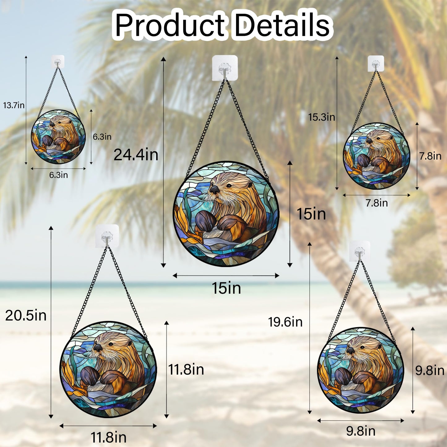 AMDERVEN Stained Glass Suncatcher, Blue Ocean Cute Sea Otter Sun Catcher Stain Glass Window Hanging Decoration Mother's Day Birthday Gifts for Women Men Mom Nana 9.8 in