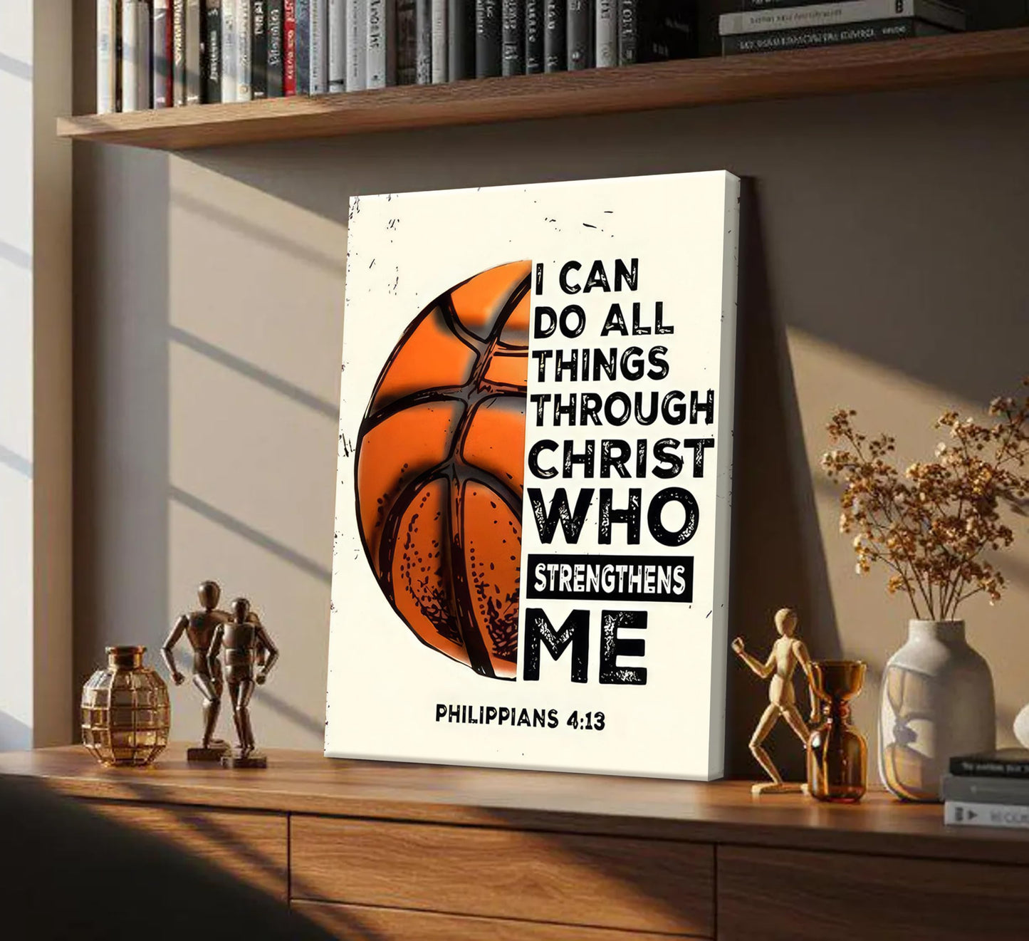 Inspirational Basketball Canvas Wall Art Christian Sports Painting Picture Wall Decor-I Can Do All Things Through Christ Who Strengthens Me Poster Print Artwork for Man Cave Boysroom Home Decoration