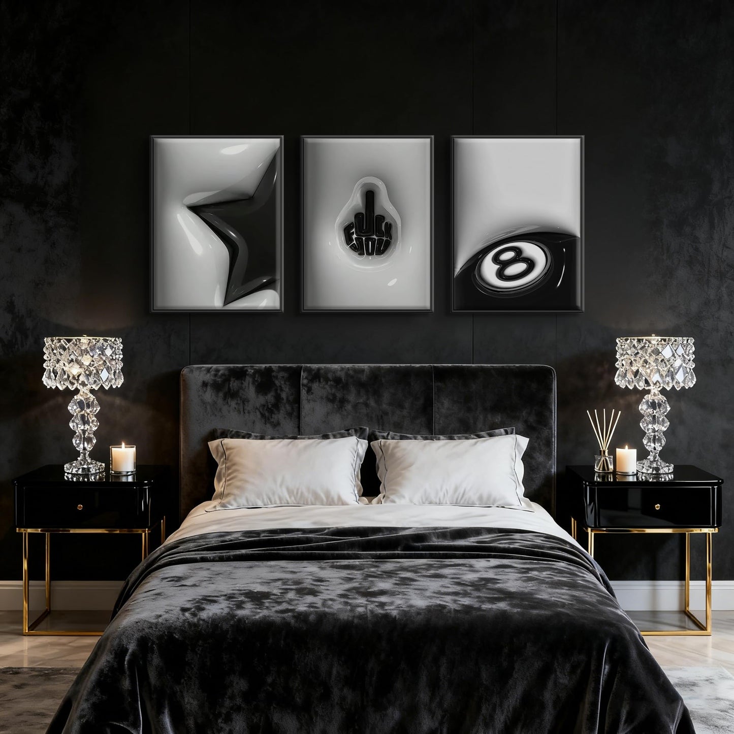 WNRTEKNK 3Pcs Lucky 8 Ball Wall Art Black And White Pictures Y2K Wall Decor Trendy Star Canvas Funky Lucky Preppy Painting Print for Apartment Dorm Teenager Room 12X16 in UNFRAMED Poster