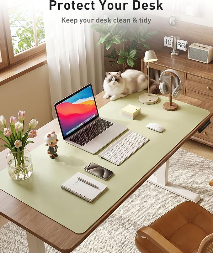 Aothia Faux Leather Desk Mat - Large Mouse Pad, Non-Slip PU Leather Blotter, Waterproof Writing Surface for Office and Home (Grass Green, 40" x 24")