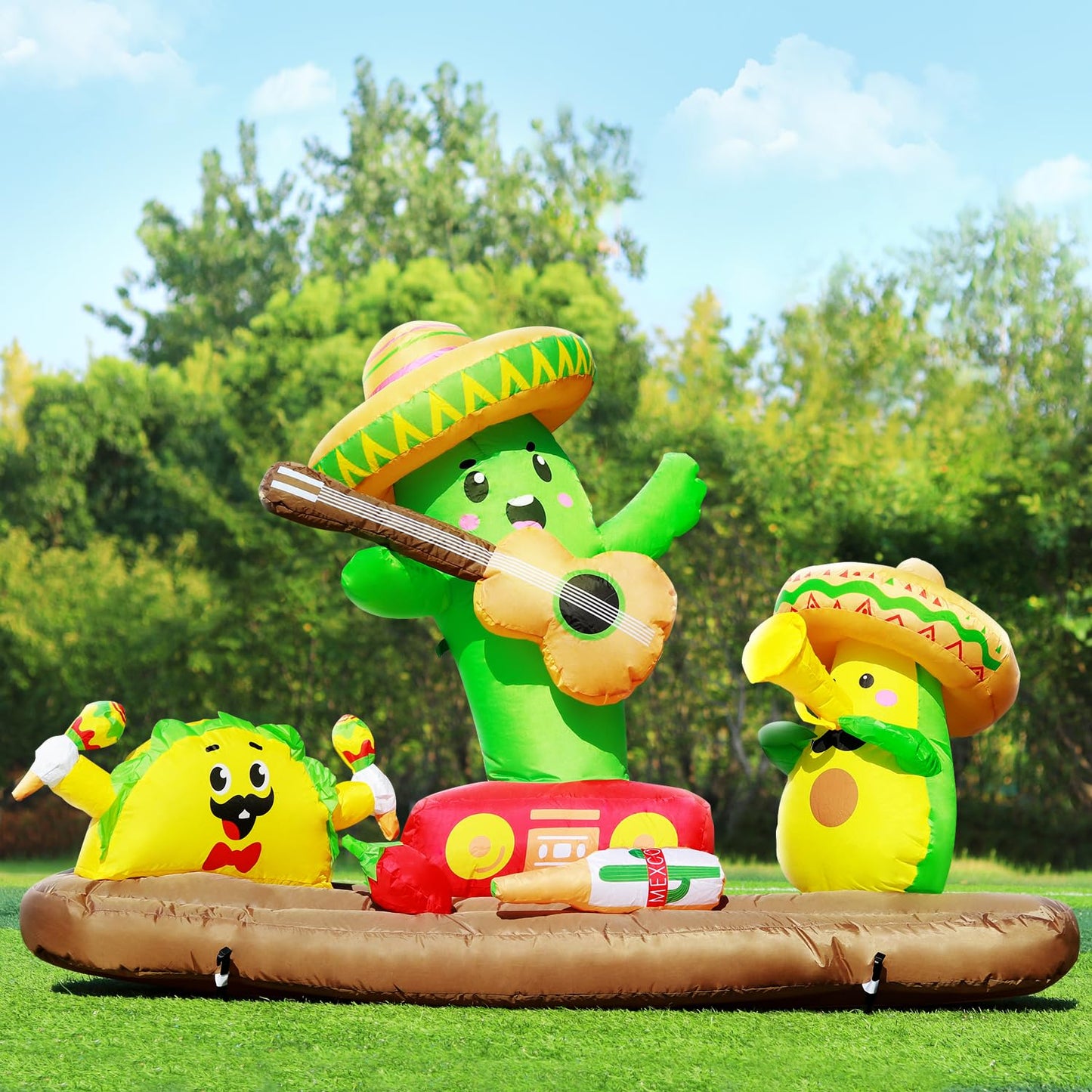 DomKom 6FT Cinco De Mayo Inflatables Fiesta Party, Blow up Outdoor Decorations Cactus Avocado Taco Mexican Party May 5 Sombreros Built-in LEDs Light Fiesta Maracas for Garden Lawn Yard