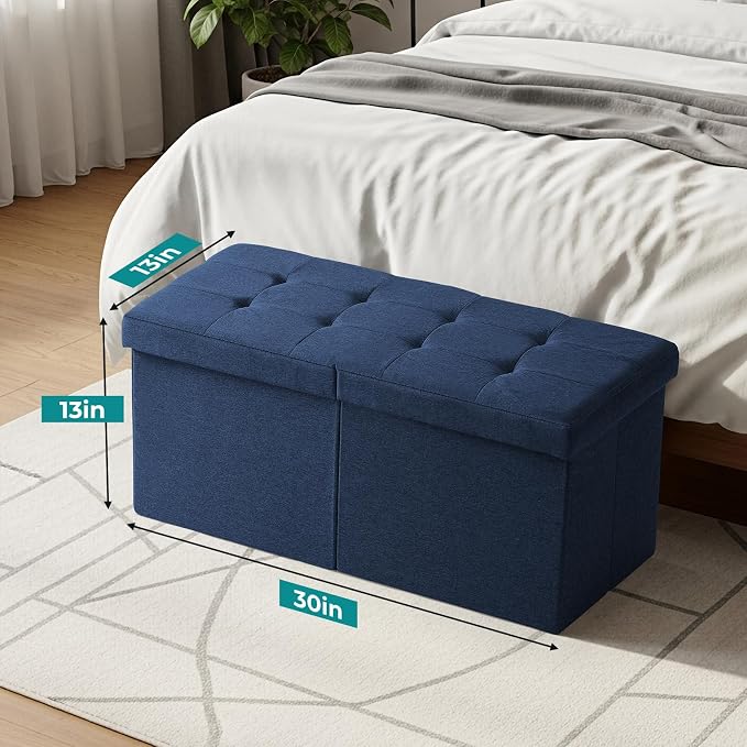 30-INCH Storage Ottoman Bench, Footrest with Storage, End of Bed Bench Coffee Table for Living Room, Bedroom, Entryway, Dark Blue