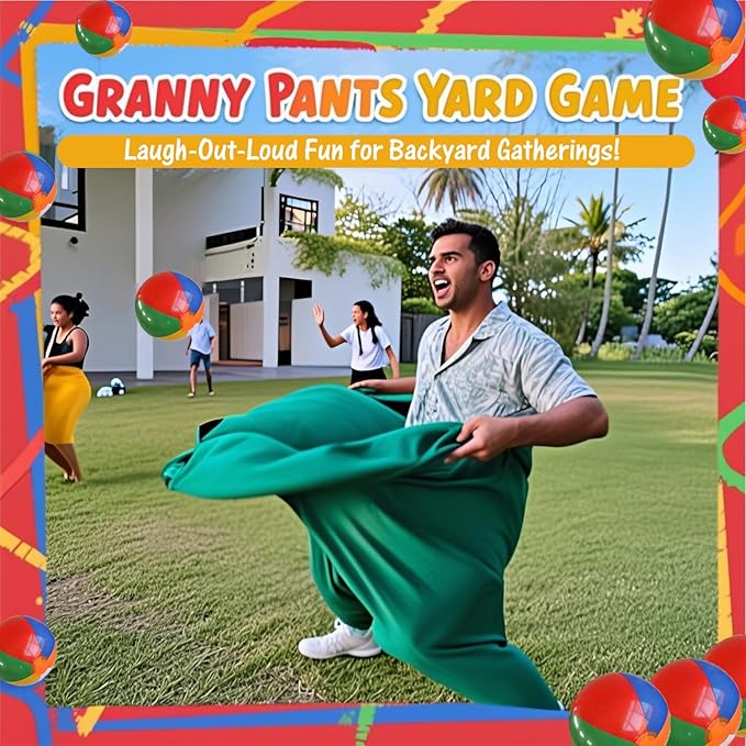 Granny Pants Yard Game, Granny Pants Outdoor Game - Oversized Giant Pants Game with Bouncy Balls & Pump, Backyard Parties, Field Day Fun for Adults & Kids