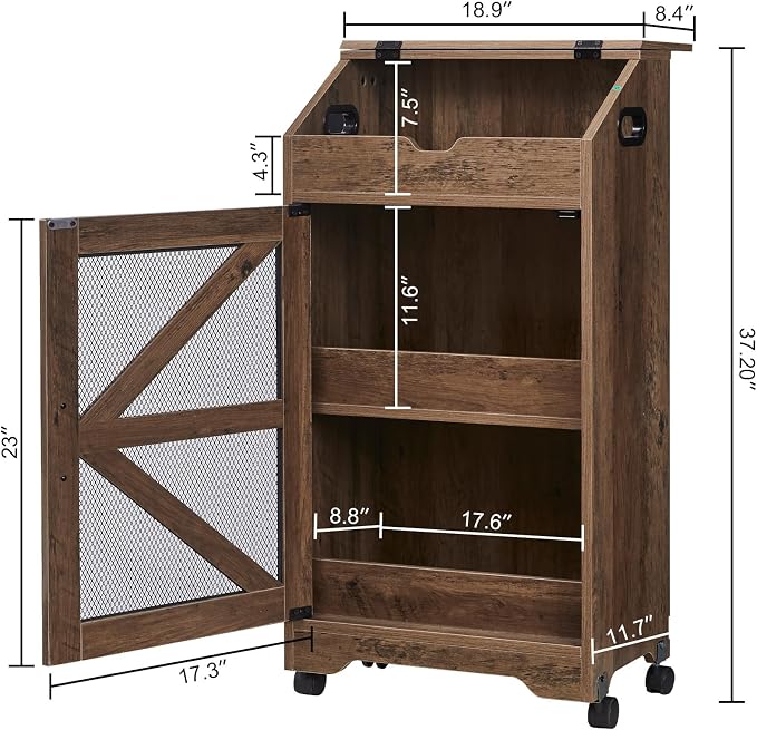 Potato Storage Bin with Wheels, Wood Potato and Onion Storage Cabinet with Lid, Movable Fruit and Vegetable Organizer Box, Large Bread Box for Kitchen