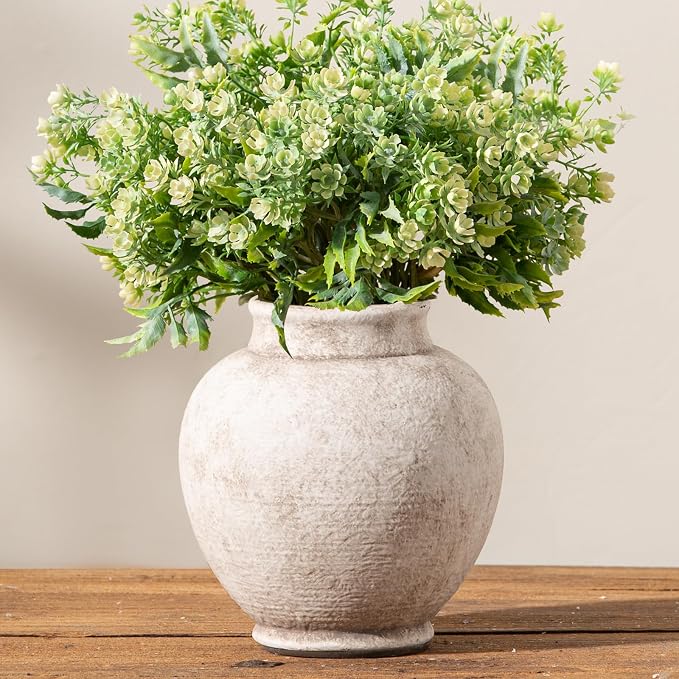 Ceramic Rustic Vase, Small Flower Farmhouse Vase Decorative Vase Short Pottery Vases for Home Decor Table Living Room Entryway Mantel Bookshelf Bedroom Bathroom Kitchen - 6" D
