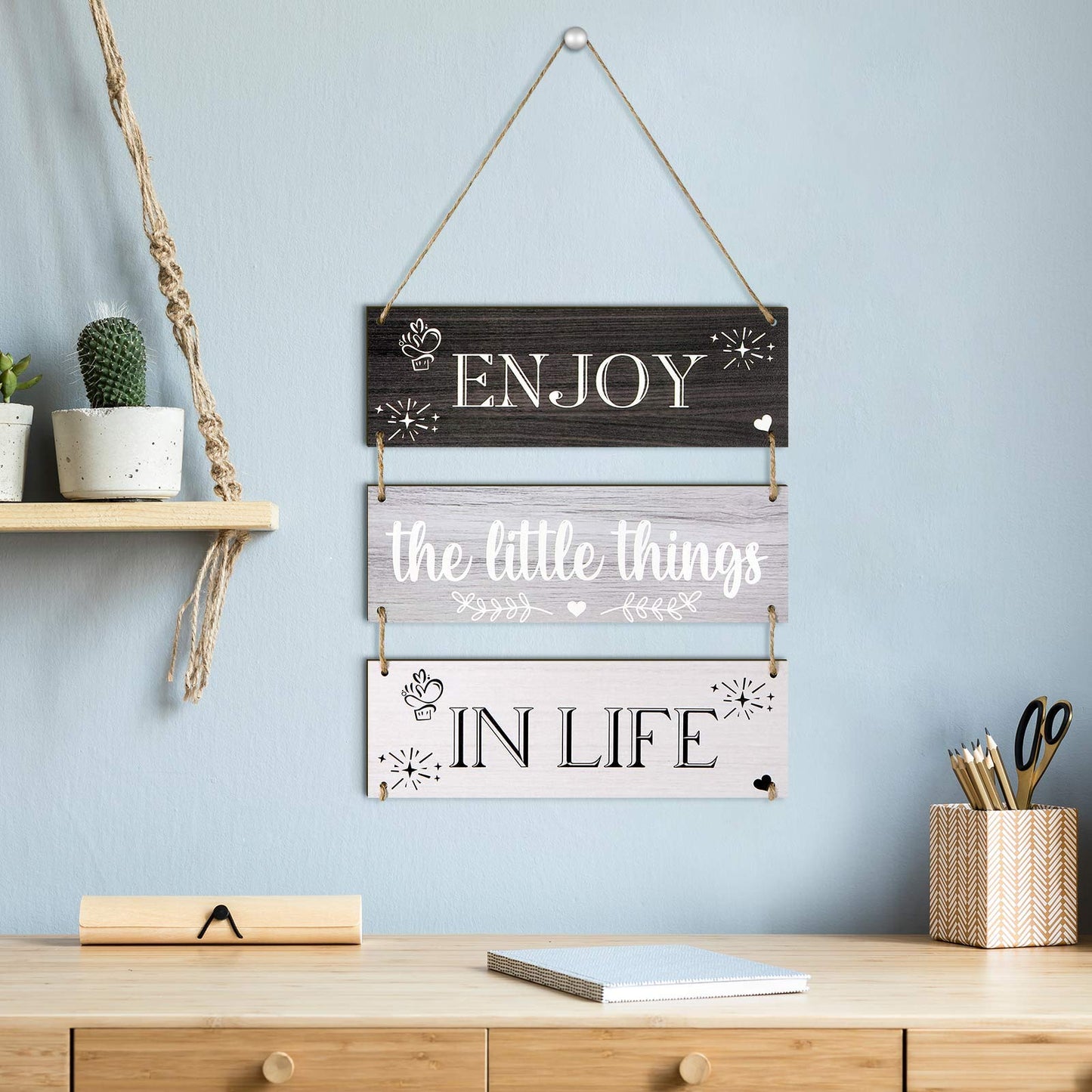 Jetec Enjoy The Little Things in Life Wall Decor,family Hanging Wood Sign Rustic Wooden Wall Decor Board Decorative Plank Hanging Sign for Living Room Bedroom Outdoor(Gray Series)