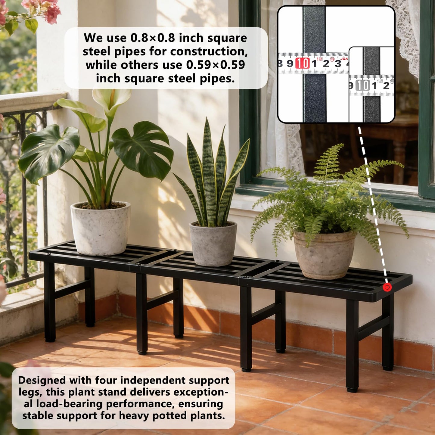 Umi.pzsy Modular Metal Plant Stand, Heavy Duty Expandable Plant Pot Shelf with Anti-Rust Coating, Adjustable Feet & Rounded Corners, Indoor Outdoor Plant Rack for Patio Balcony Living Room, Black