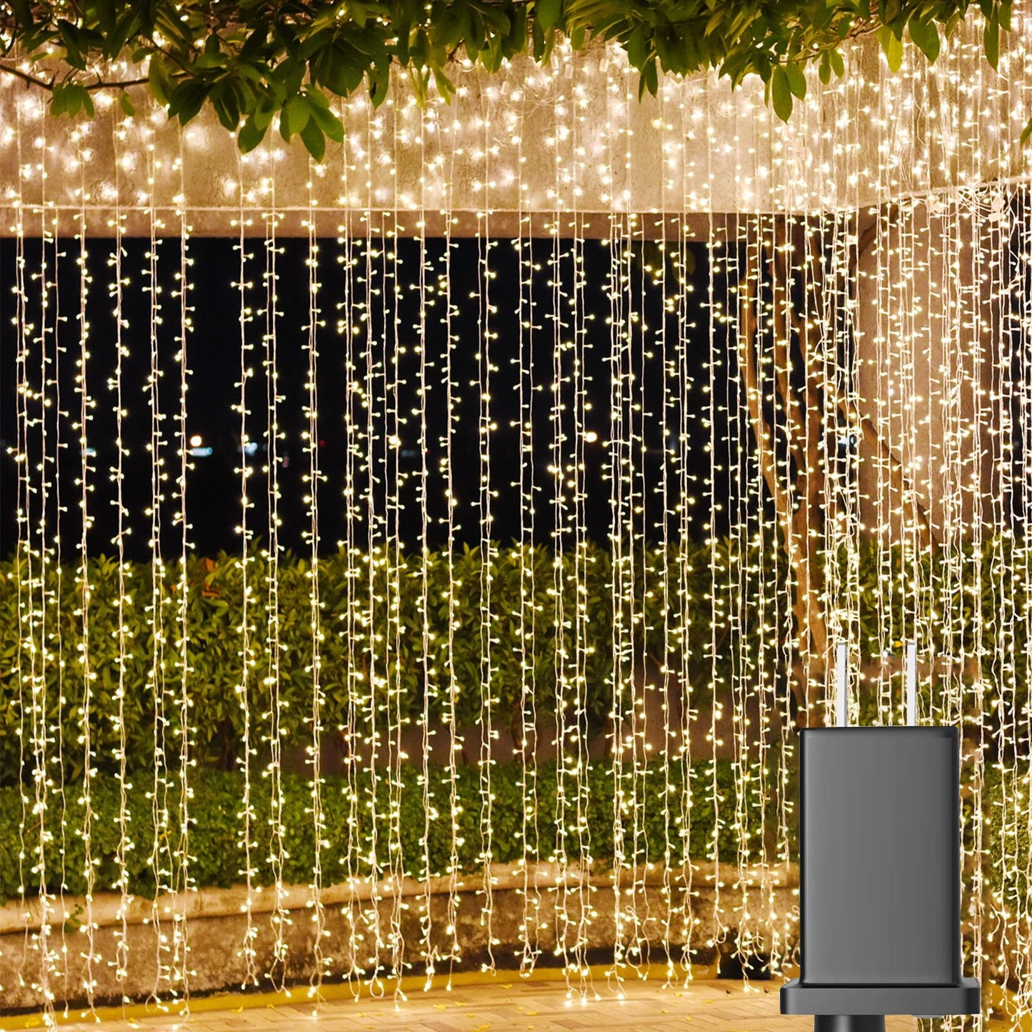 Solhice LED Curtain Lights Outdoor 12ft x10ft, 360 LED Plug in Hanging String Lights Indoor Bedroom, Twinkle Light Backdrop for Outside Wedding Decor, Warm White (Not Connectable)