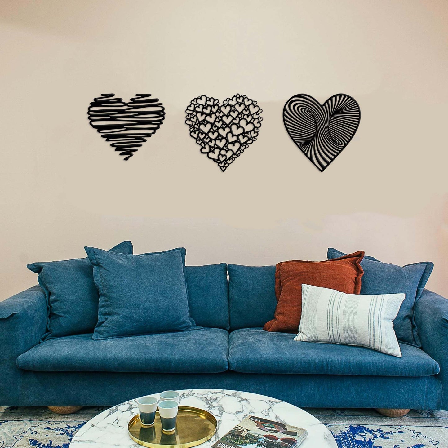 YATEASLU Set of 3 Heart Wall Decor Unique Metal Art Designs for Bedroom, Living Room, and More – Perfect for Adding Warmth and Elegance to Any Space (11.8 * 11.8 inch)
