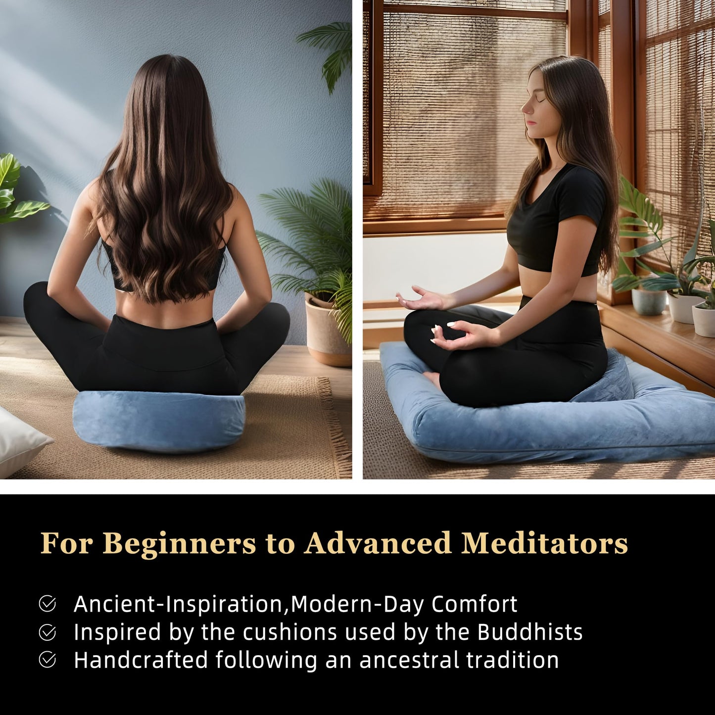 hunnidspace Meditation Cushion Set Zafu & Zabuton – Buckwheat Hull & Memory Foam, Adjustable Floor Pillow for Yoga, Meditation & Sitting, Removable Velvet Cover (Navy Blue)