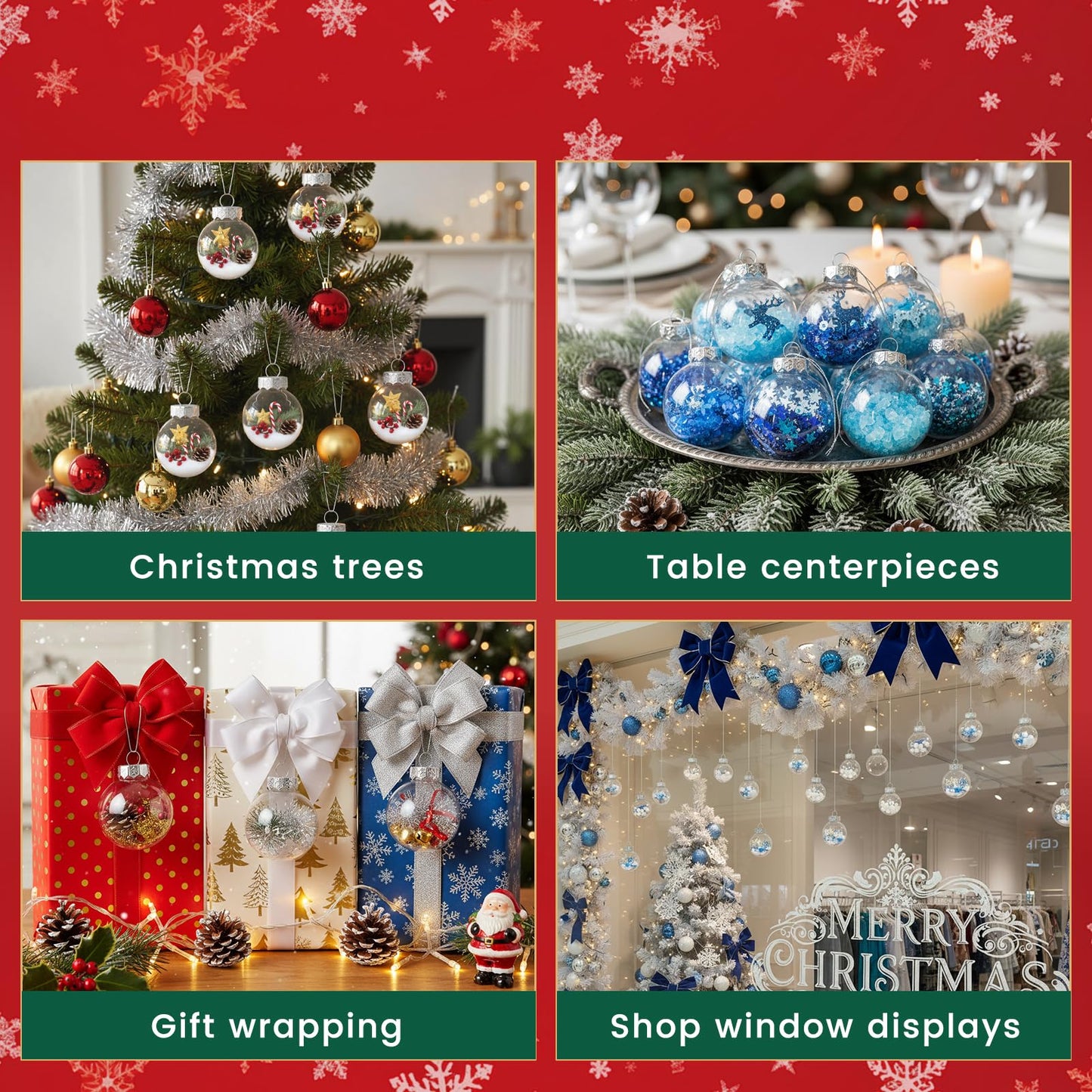 JOHOUSE 20PCS Clear Ornament Balls Fillable, 2 Inch Christmas Ornaments Balls Fillable Plastic Ball Ornament for DIY Crafts Xmas Tree Party Decor