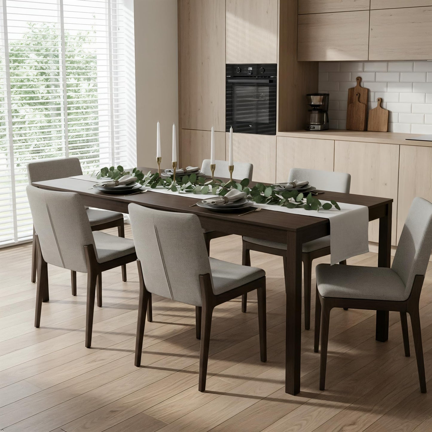 Grain & Grove Davie 72 Inch Rectangular Walnut Wood Dining Table for Kitchen/Dining Room, Home Office, Living Room Furniture