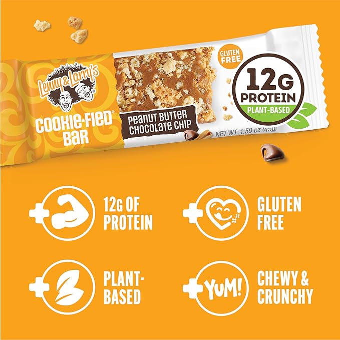 Lenny & Larry's Cookie-fied Protein Bar ??Peanut Butter Chocolate Chip Vegan 9x45g ??Healthy Snacks with 12g Plant Protein & 5g Fiber ??Gluten free Power Bar, Keto Friendly, Non-GMO & Vegan