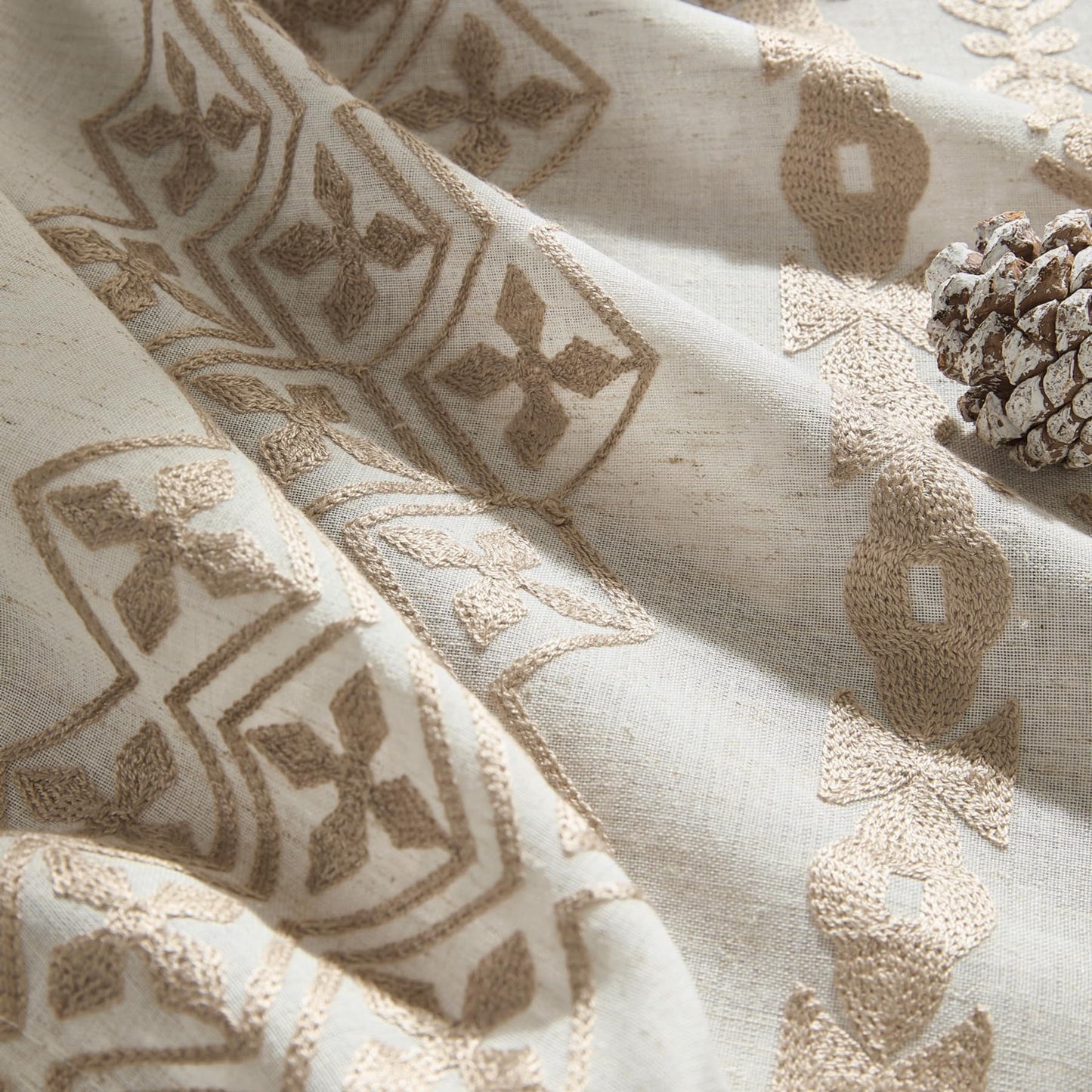 Boho Curtains for Living Room Bedroom Cream Sheer Curtains 84 Inches Long 2 Panels set Grommet Beige Embroidered Curtains Neutral Bohemian Window Curtains for Rustic Farmhouse Decor, 52x84 Taupe