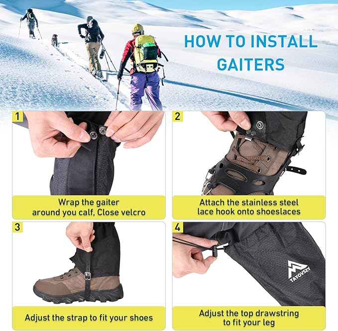 Gaiters for Hiking ??Waterproof and Breathable Leg Gaiters for Women and Men Boots, Adjustable Lightweight Shoes Gaiters for Hunting, Hiking, Mountaineering, Snow Gaiters for Hiking Boots