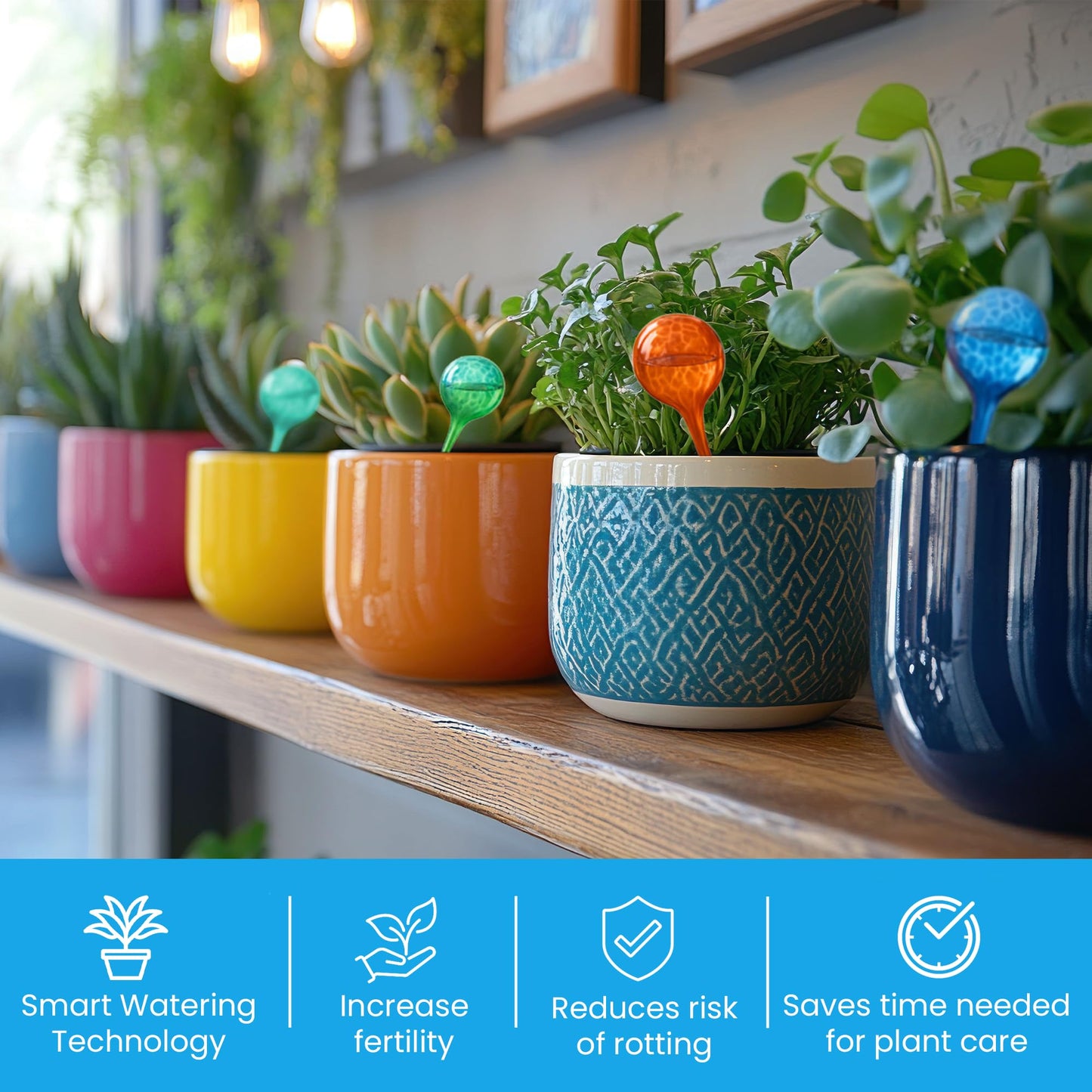 Little Green Leaf Automatic Plant Watering Globes Self Watering Planter Inserts (Set of 4) | Hands Free Multicolor Glass Bulbs | Planter Spikes to Support Indoor & Outdoor Plant Health (350ml)