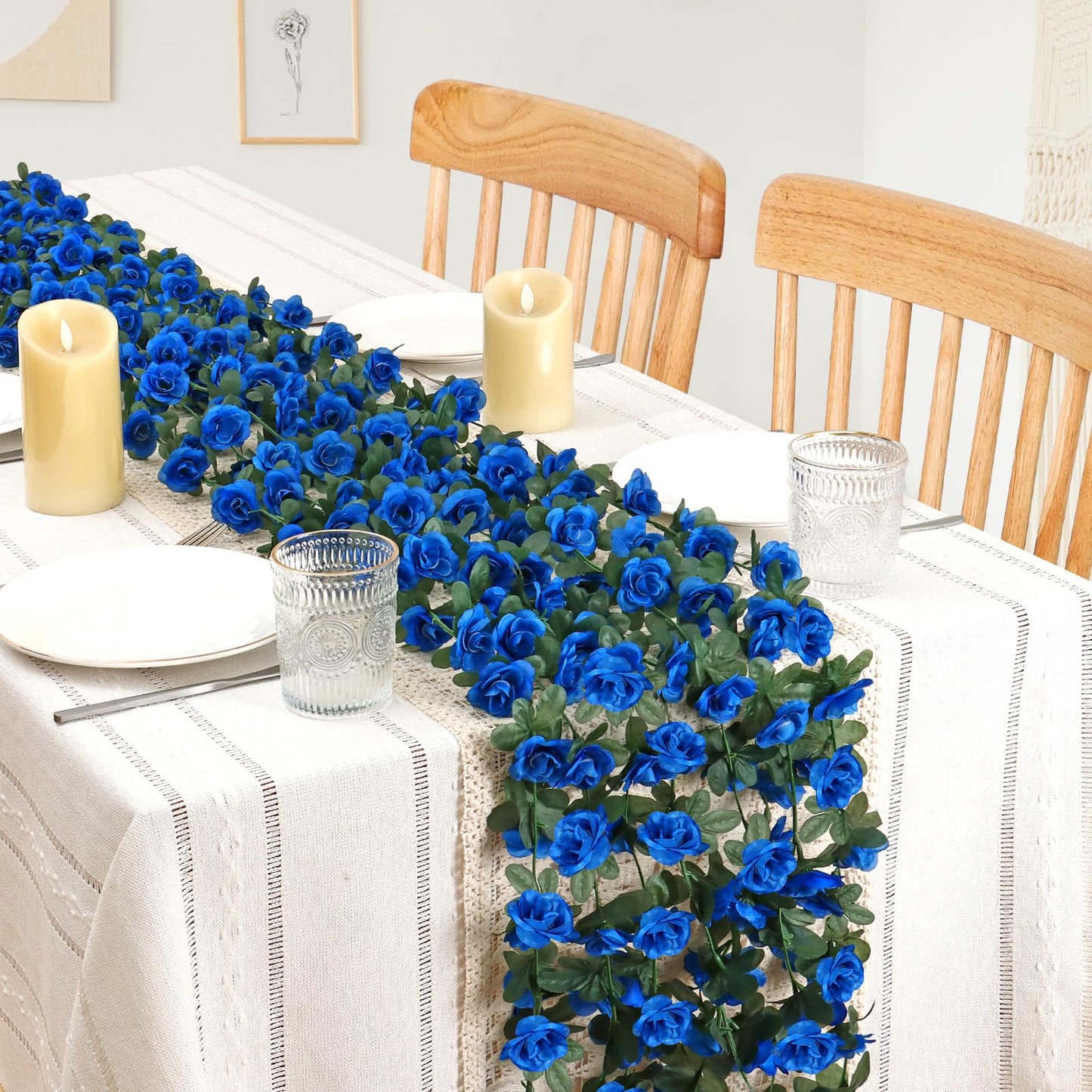 KHOYIME 9 Pack 72 FT Artificial Flower Garland, Fake Blue Roses Vines Silk Flowers Faux Plastic Outdoor Hanging Floral Ivy Garland Decoration for Wedding Arch Bedroom Home Wall Backdrop Room Decor