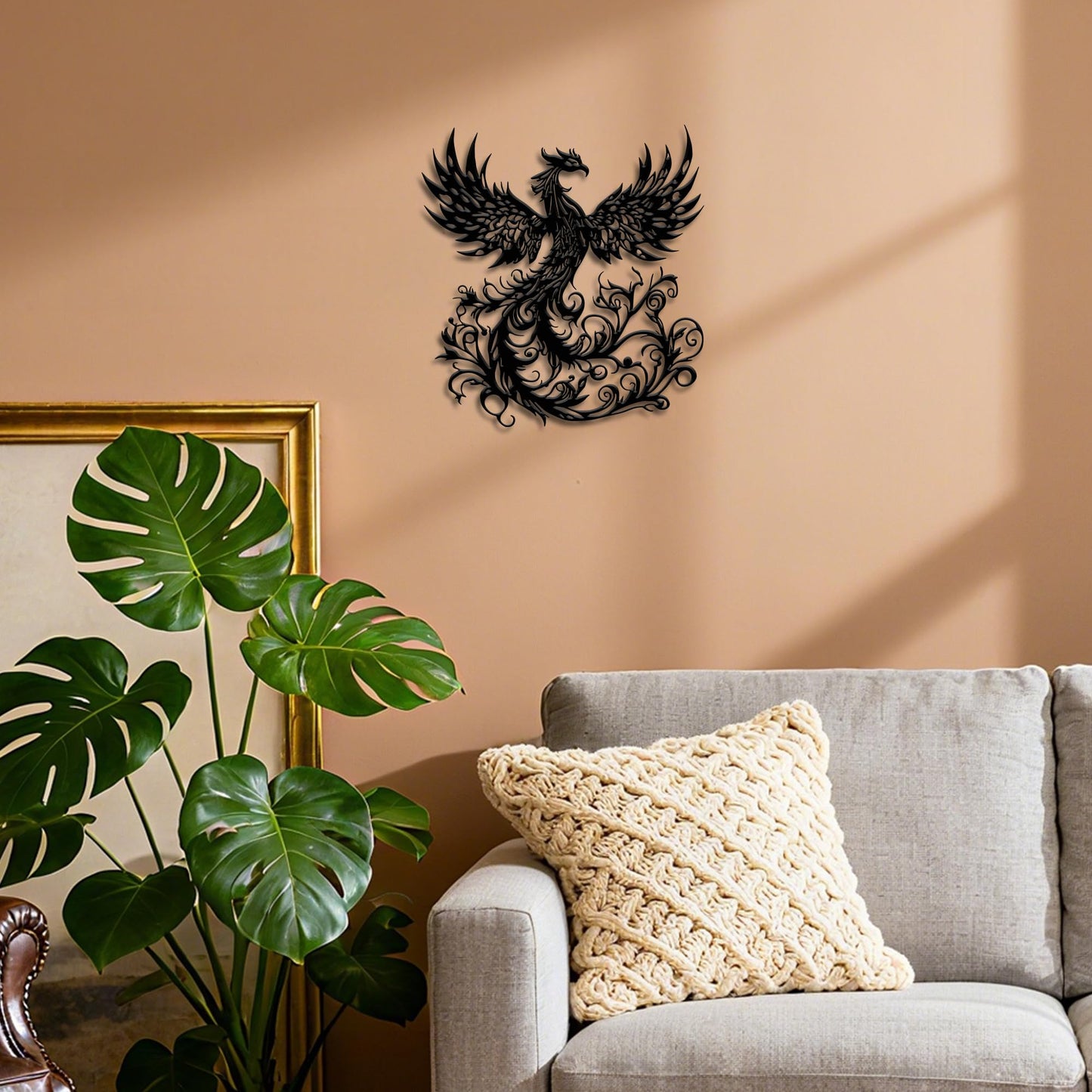 Rajukit Phoenix Wall Art, Wall Decor Metal Phoenix Rising Statue, Black Metal Wall Decor gift for Christmas, Thanksgiving, housewarmings, 12x11 Inch