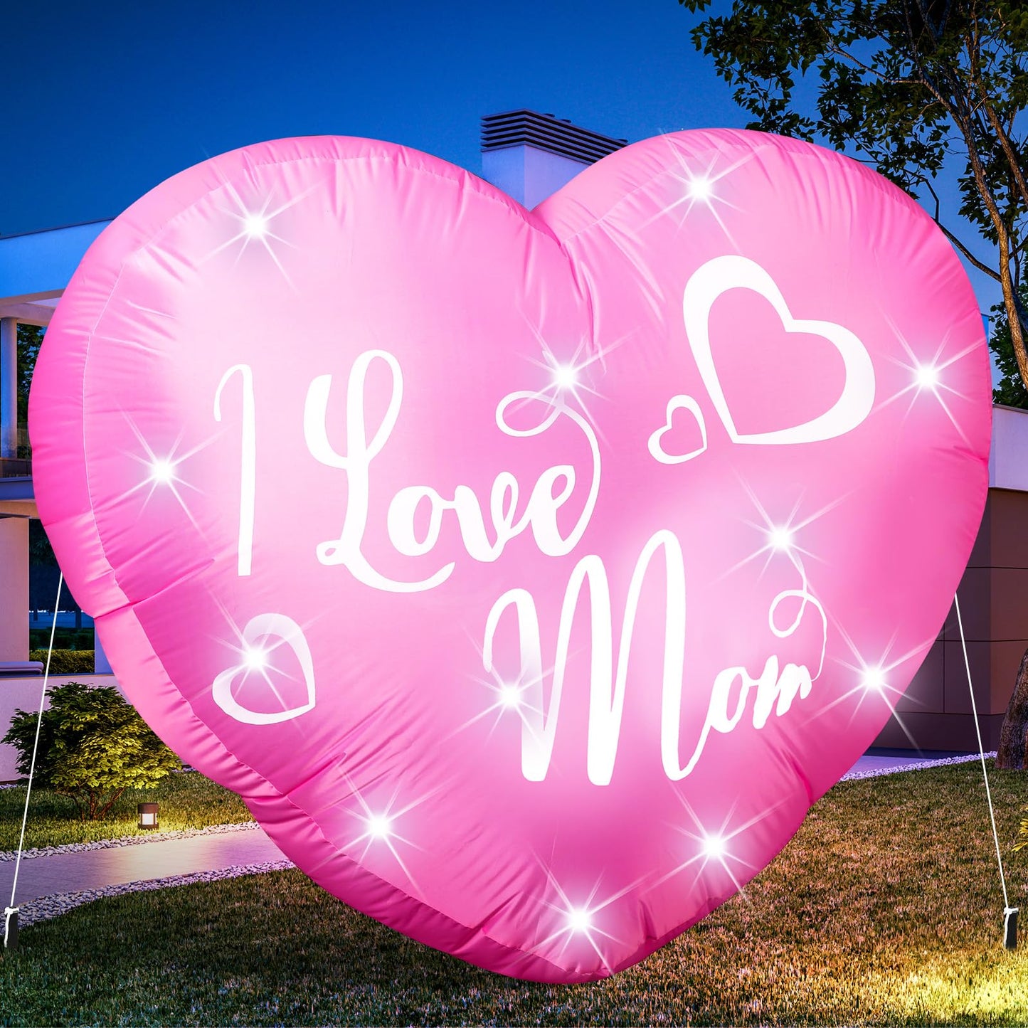 VIHOSE 4.2 ft Mother's Day Inflatables Decoration I Love Mom Blow up Decor Heart LED Lights Inflatable Decor for Outdoor Yard Garden Lawn Decoration Mom Gifts Party Supplies