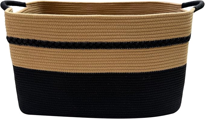 Extra large laundry basket woven from natural cotton rope with handles storage blankets for living rome big decorative quilted baskets for clothes toys pillows hamper 24"x16"x14" black