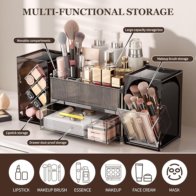 Modular Makeup Organizer, Clear Acrylic Cosmetic Storage Box with Drawer, Vanity Countertop Organizer for Makeup, Skincare and Beauty Accessories – Multiple Styles