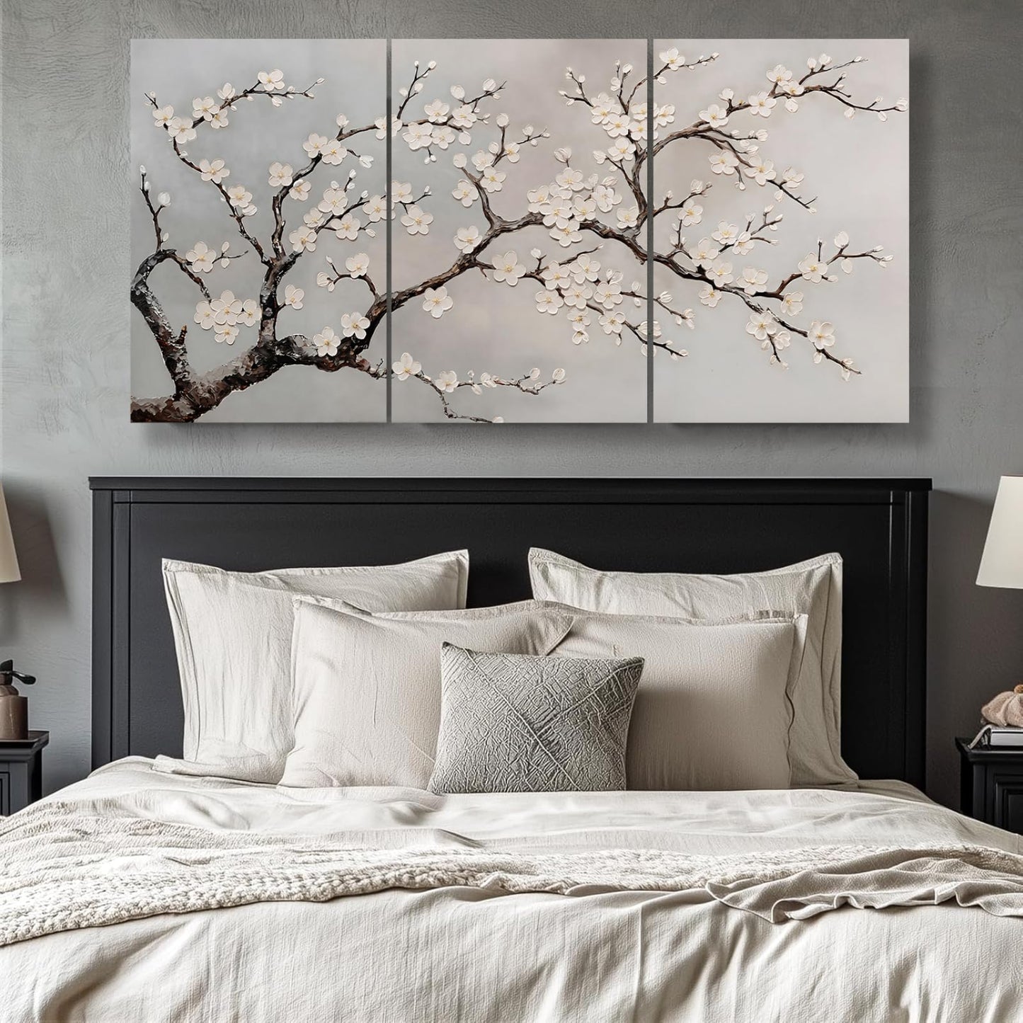 Wivsev Plum Blossom Wall Decor,Plum Blossom Canvas Wall Art,Beige Wall Art,Abstract Tree Print,Tree Wall Decor for Bedroom,Livingroom,Office (24" x 36" x 3 pcs)
